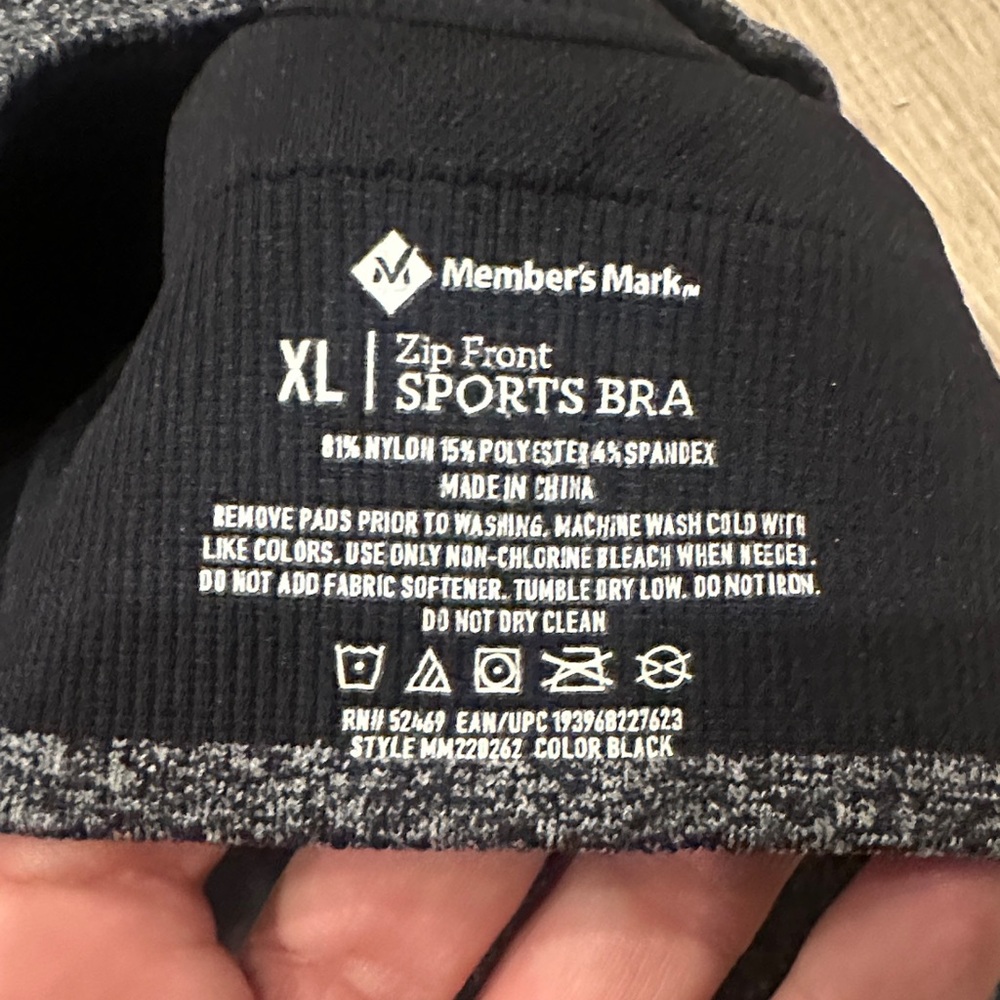 Heather Gray and Black Zip-Front Sports Bra - Picture 2 of 3